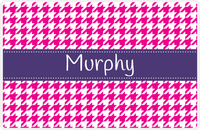 Thumbnail for Personalized Houndstooth Placemat - Hot Pink and White - Indigo Ribbon Frame -  View