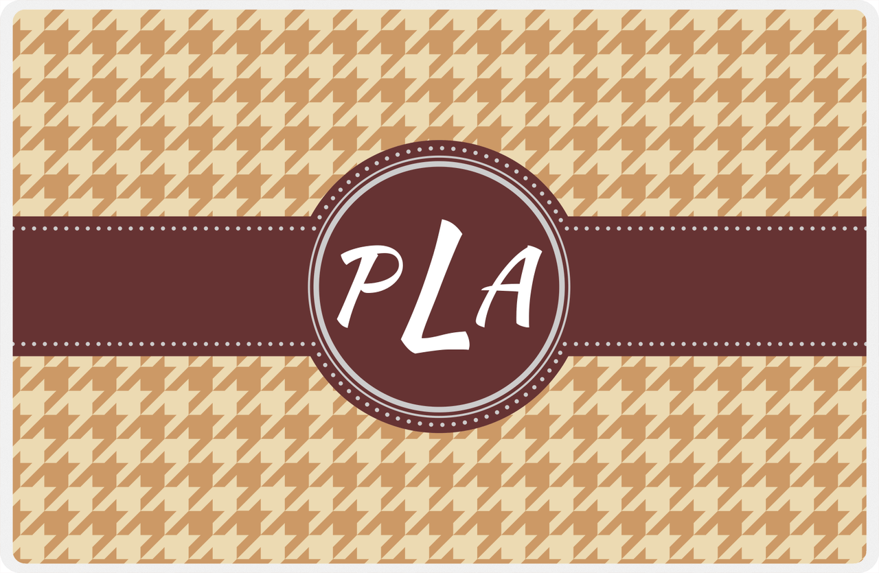 Personalized Houndstooth Placemat - Light Brown and Champagne - Brown Circle Frame with Ribbon -  View