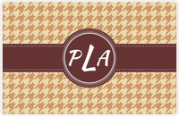 Thumbnail for Personalized Houndstooth Placemat - Light Brown and Champagne - Brown Circle Frame with Ribbon -  View