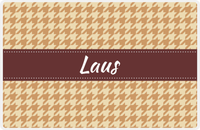 Thumbnail for Personalized Houndstooth Placemat - Light Brown and Champagne - Brown Ribbon Frame -  View