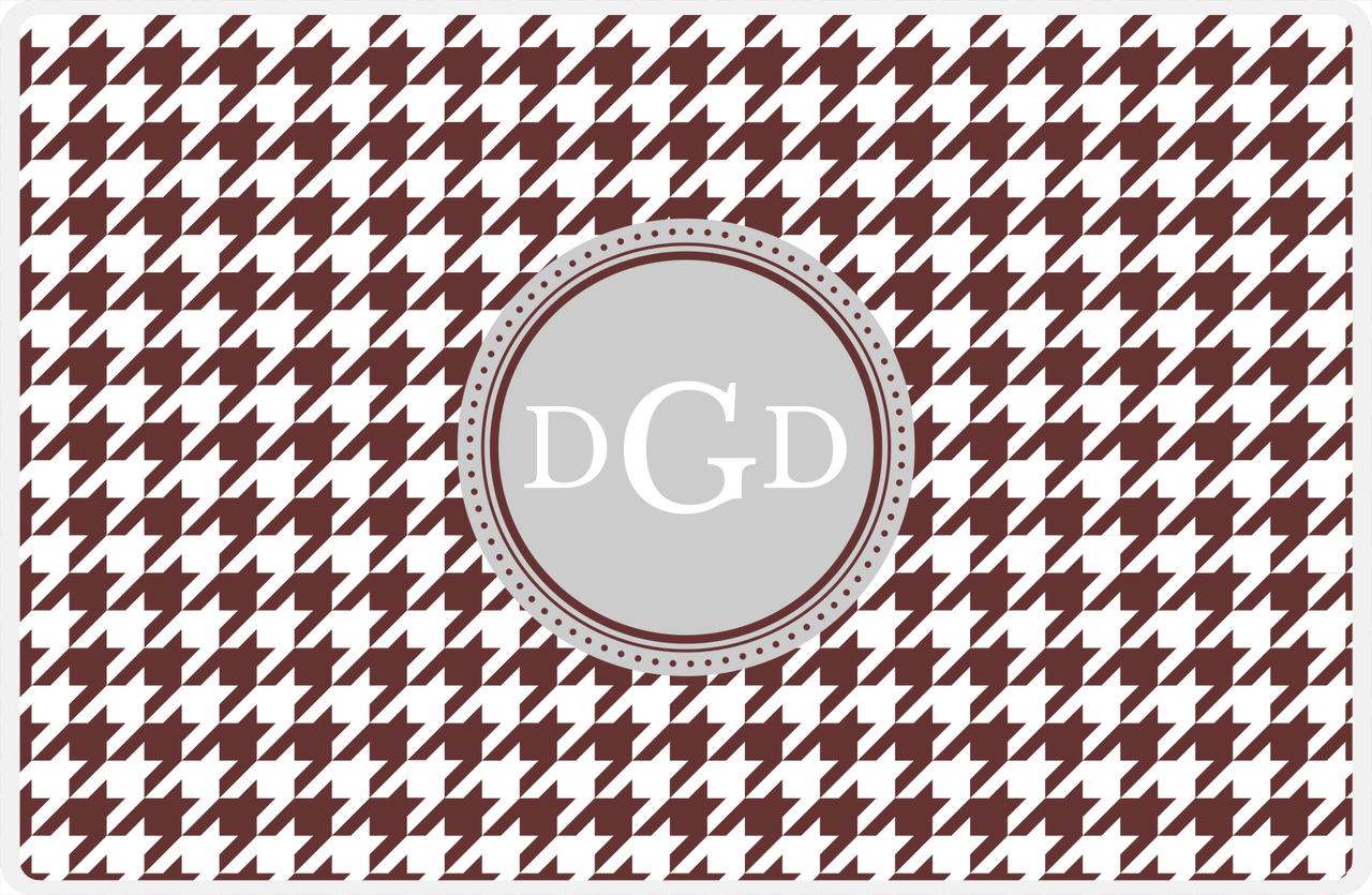 Personalized Houndstooth Placemat - Brown and White - Light Grey Circle Frame -  View