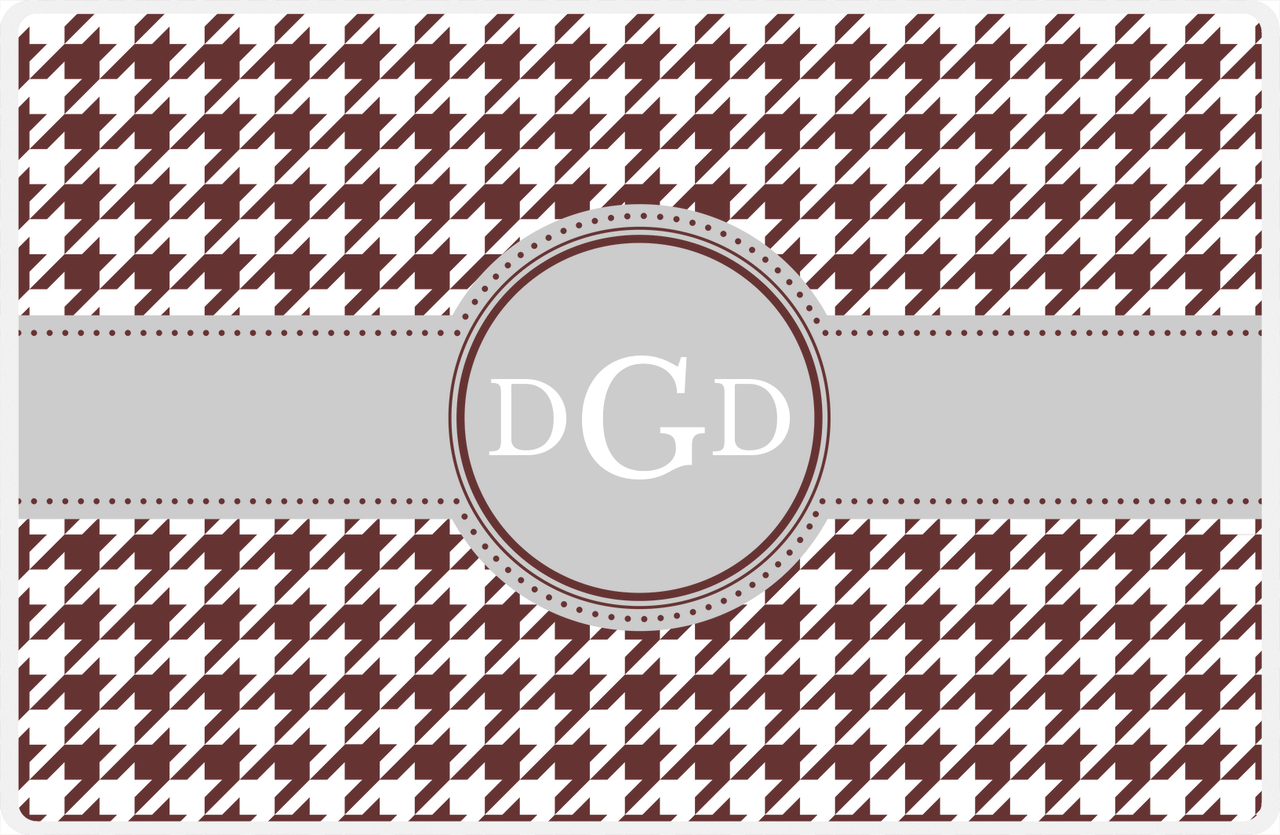 Personalized Houndstooth Placemat - Brown and White - Light Grey Circle Frame with Ribbon -  View