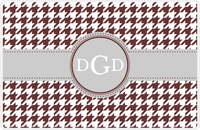 Thumbnail for Personalized Houndstooth Placemat - Brown and White - Light Grey Circle Frame with Ribbon -  View