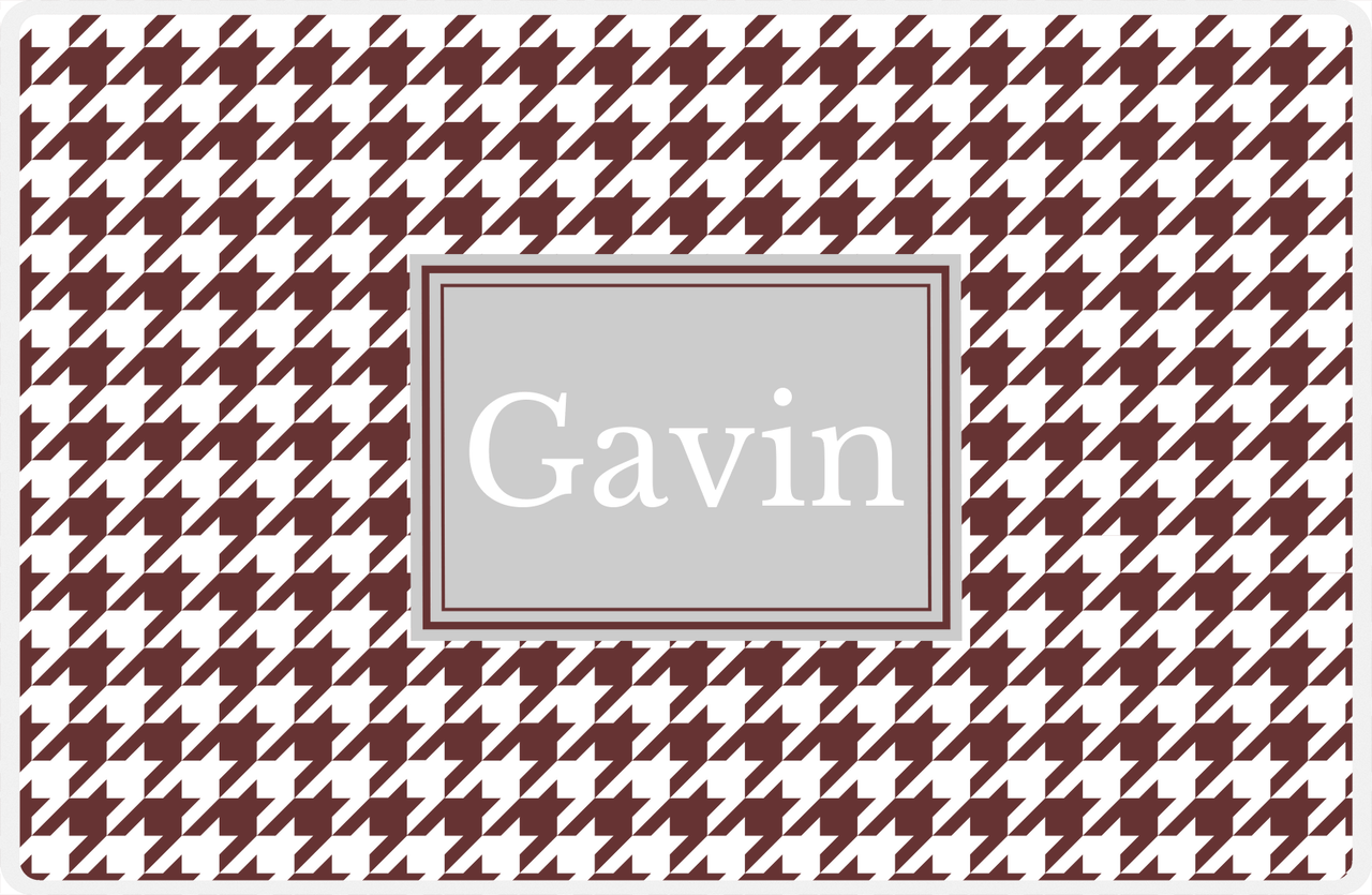 Personalized Houndstooth Placemat - Brown and White - Light Grey Rectangle Frame -  View