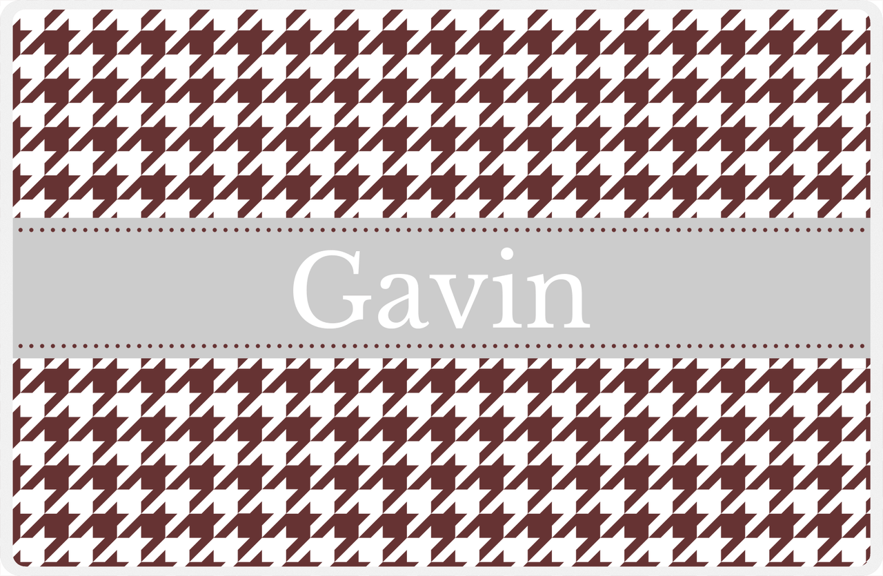 Personalized Houndstooth Placemat - Brown and White - Light Grey Ribbon Frame -  View