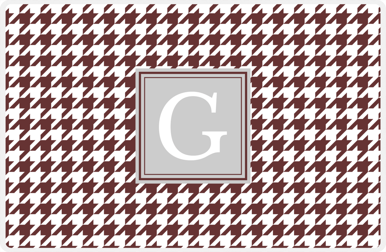 Personalized Houndstooth Placemat - Brown and White - Light Grey Square Frame -  View