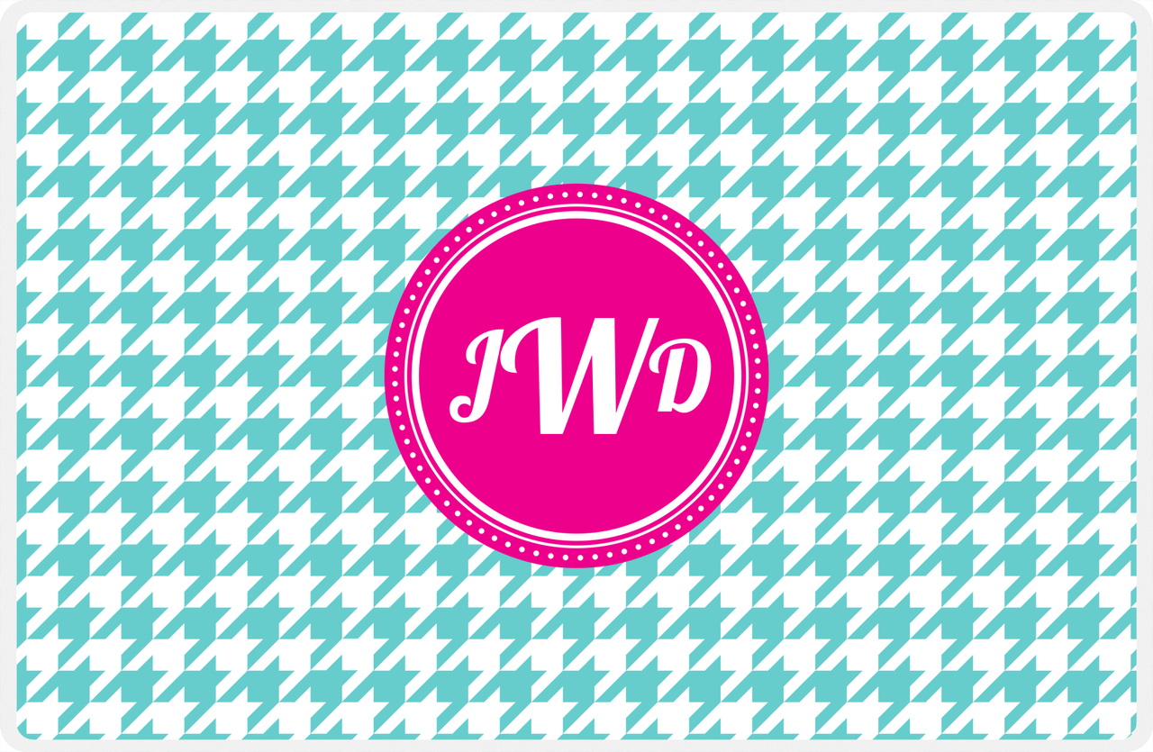 Personalized Houndstooth Placemat - Viking Blue and White - Hot Pink Circle Frame -  View