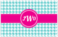 Thumbnail for Personalized Houndstooth Placemat - Viking Blue and White - Hot Pink Circle Frame with Ribbon -  View