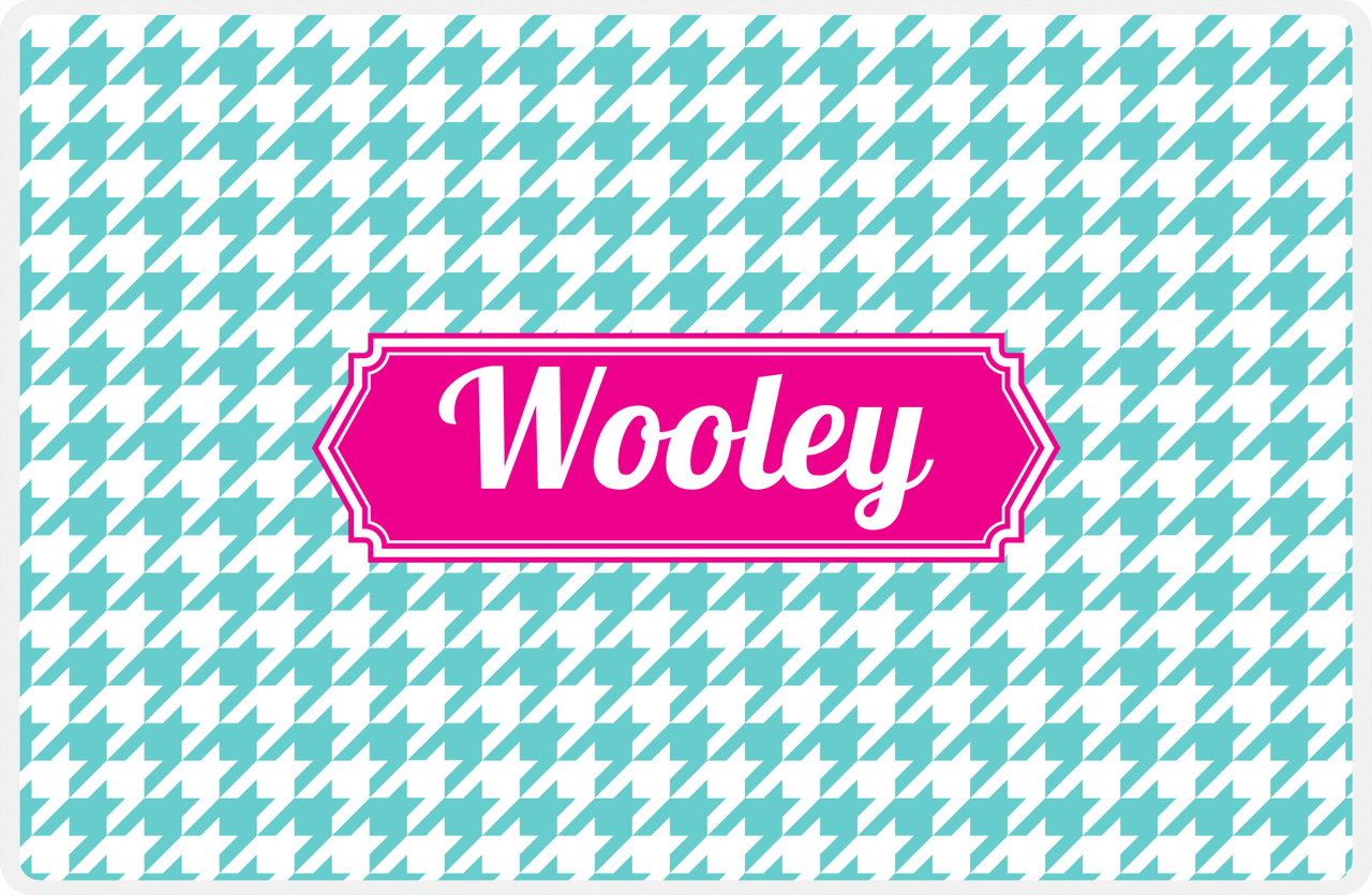 Personalized Houndstooth Placemat - Viking Blue and White - Hot Pink Decorative Rectangle Frame -  View