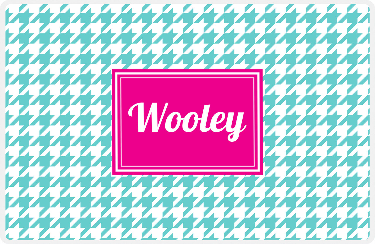 Personalized Houndstooth Placemat - Viking Blue and White - Hot Pink Rectangle Frame -  View