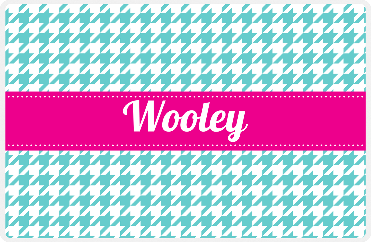 Personalized Houndstooth Placemat - Viking Blue and White - Hot Pink Ribbon Frame -  View