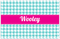 Thumbnail for Personalized Houndstooth Placemat - Viking Blue and White - Hot Pink Ribbon Frame -  View