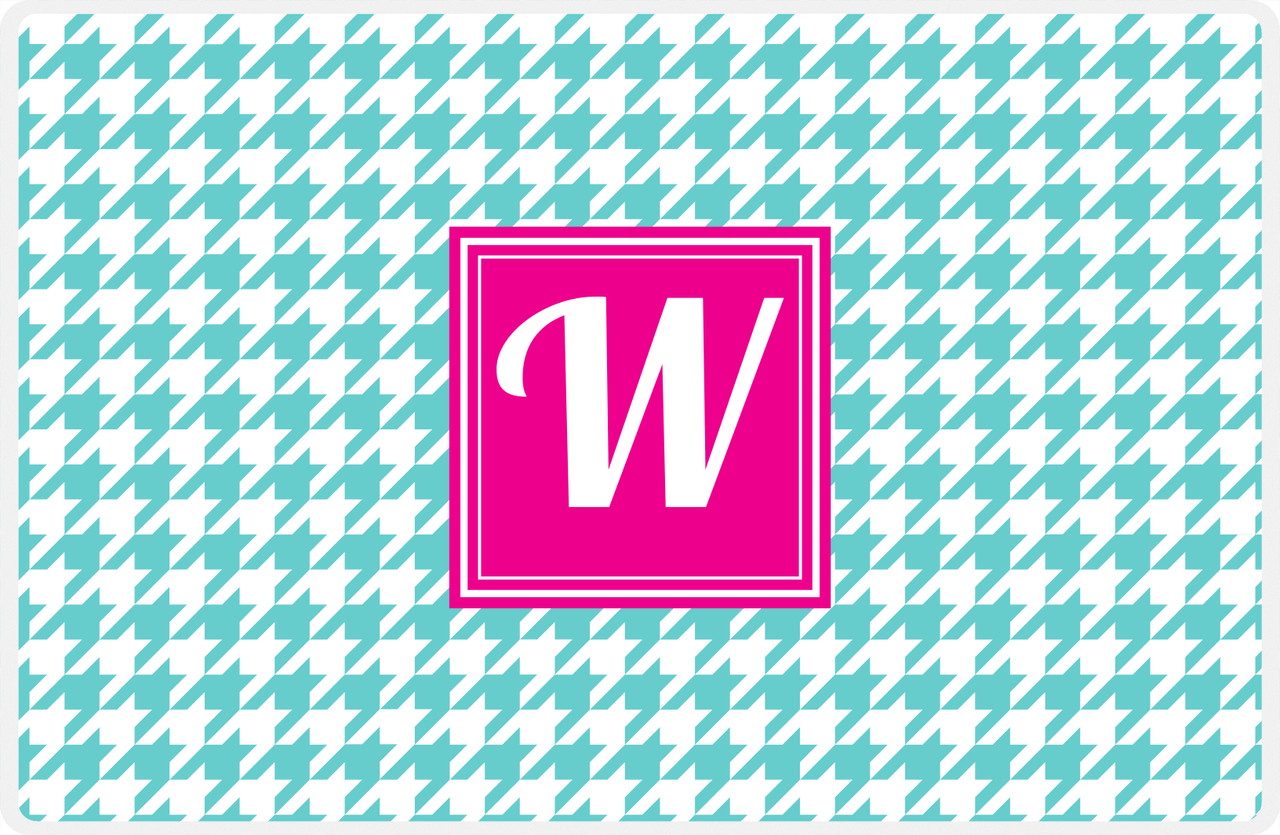 Personalized Houndstooth Placemat - Viking Blue and White - Hot Pink Square Frame -  View