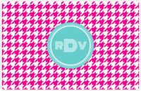Thumbnail for Personalized Houndstooth Placemat - Hot Pink and White - Viking Blue Circle Frame -  View