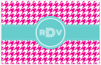 Thumbnail for Personalized Houndstooth Placemat - Hot Pink and White - Viking Blue Circle Frame with Ribbon -  View