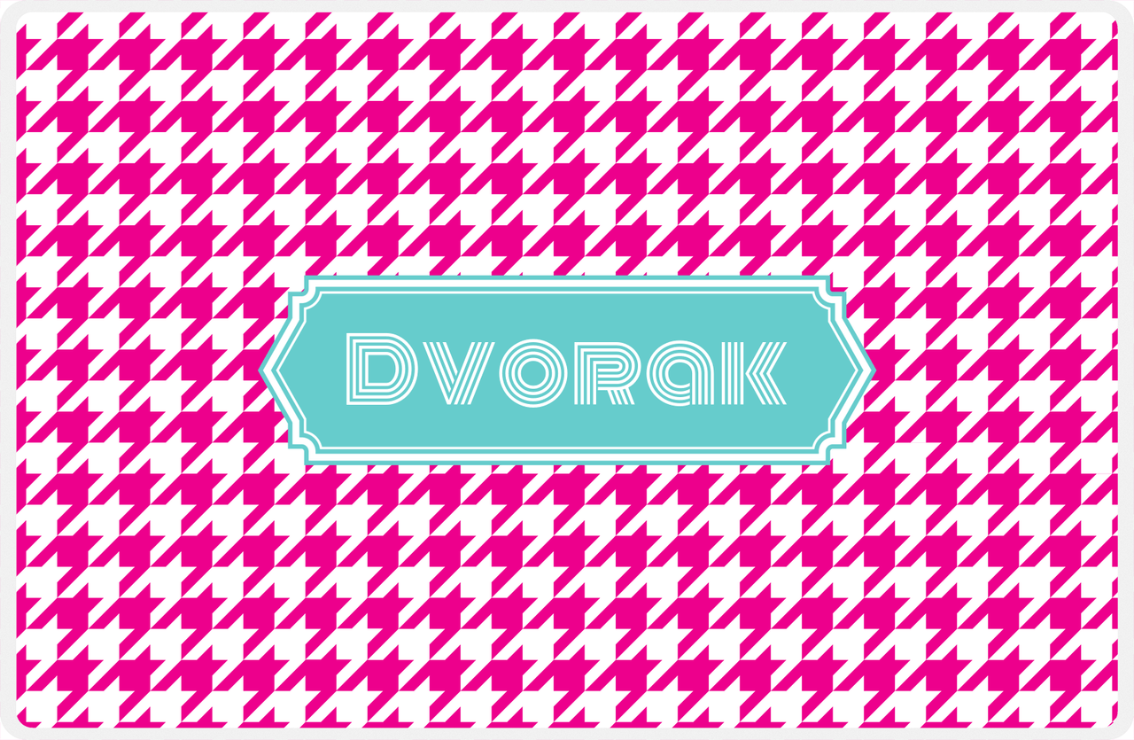 Personalized Houndstooth Placemat - Hot Pink and White - Viking Blue Decorative Rectangle Frame -  View
