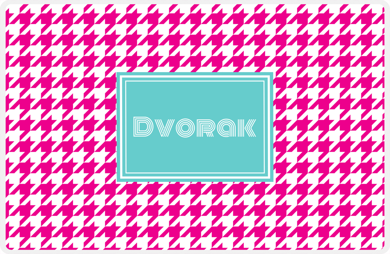 Personalized Houndstooth Placemat - Hot Pink and White - Viking Blue Rectangle Frame -  View