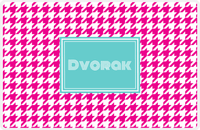 Thumbnail for Personalized Houndstooth Placemat - Hot Pink and White - Viking Blue Rectangle Frame -  View