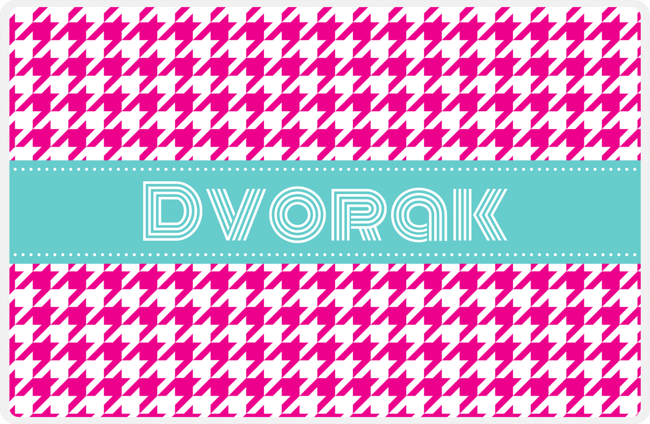 Personalized Houndstooth Placemat - Hot Pink and White - Viking Blue Ribbon Frame -  View