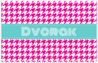 Thumbnail for Personalized Houndstooth Placemat - Hot Pink and White - Viking Blue Ribbon Frame -  View