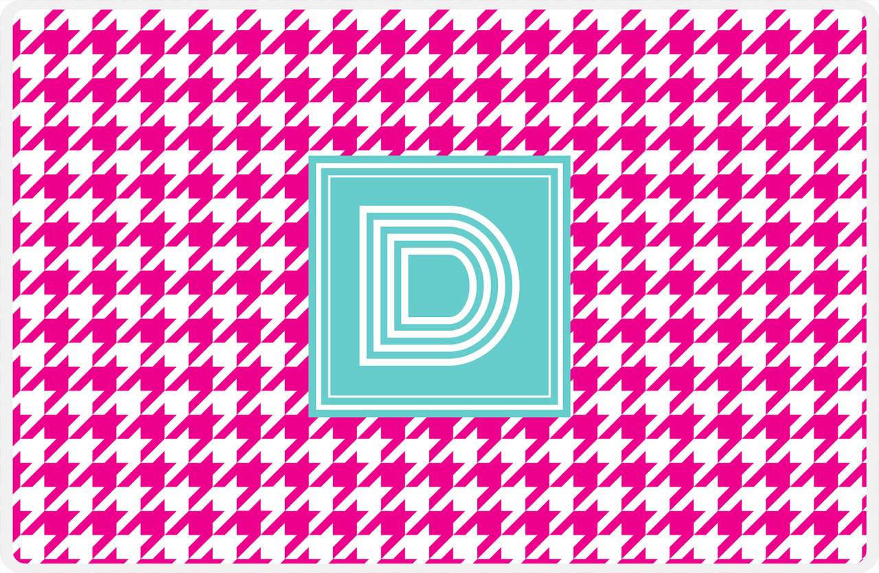 Personalized Houndstooth Placemat - Hot Pink and White - Viking Blue Square Frame -  View