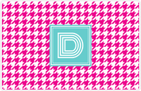 Thumbnail for Personalized Houndstooth Placemat - Hot Pink and White - Viking Blue Square Frame -  View