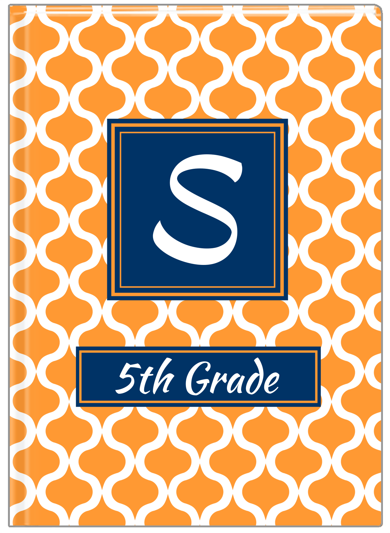 Personalized Hourglass Journal - Orange and Blue - Square Nameplate - Front View