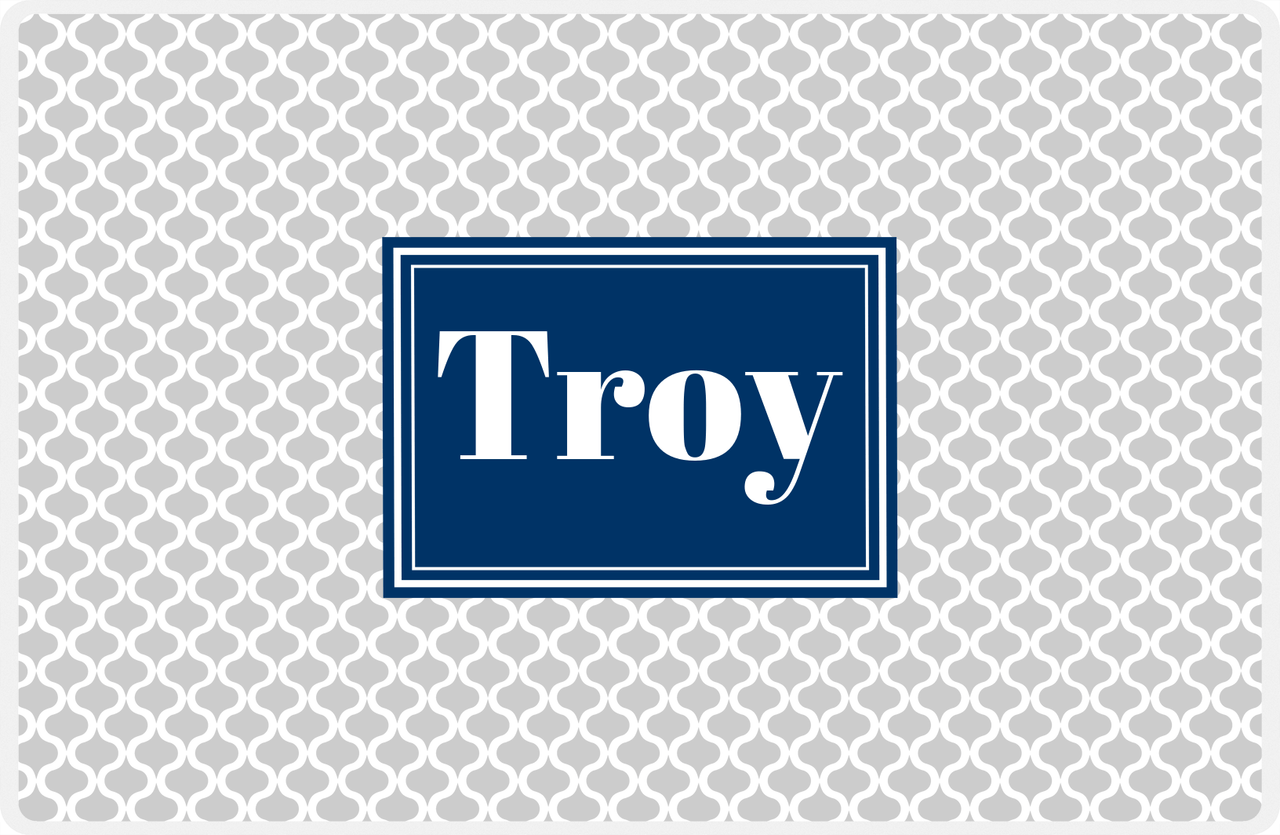 Personalized Hourglass Placemat - Light Grey and White - Navy Rectangle Frame -  View
