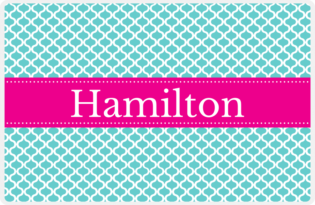 Personalized Hourglass Placemat - Viking Blue and White - Hot Pink Ribbon Frame -  View
