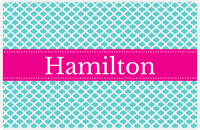 Thumbnail for Personalized Hourglass Placemat - Viking Blue and White - Hot Pink Ribbon Frame -  View