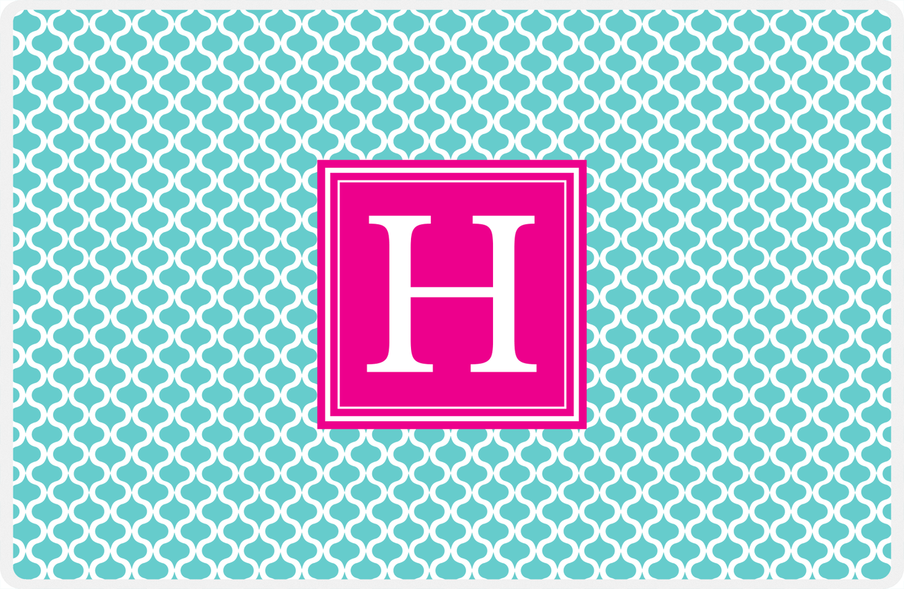 Personalized Hourglass Placemat - Viking Blue and White - Hot Pink Square Frame -  View