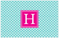 Thumbnail for Personalized Hourglass Placemat - Viking Blue and White - Hot Pink Square Frame -  View