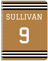 Thumbnail for Personalized Jersey Number Notebook - Gold and Black - Double Stripe - Front View
