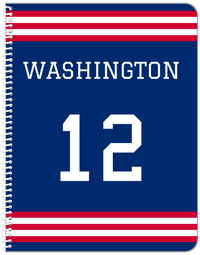 Thumbnail for Personalized Jersey Number Notebook - Blue and Red - Double Stripe - Front View