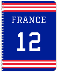 Thumbnail for Personalized Jersey Number Notebook - France - Double Stripe - Front View