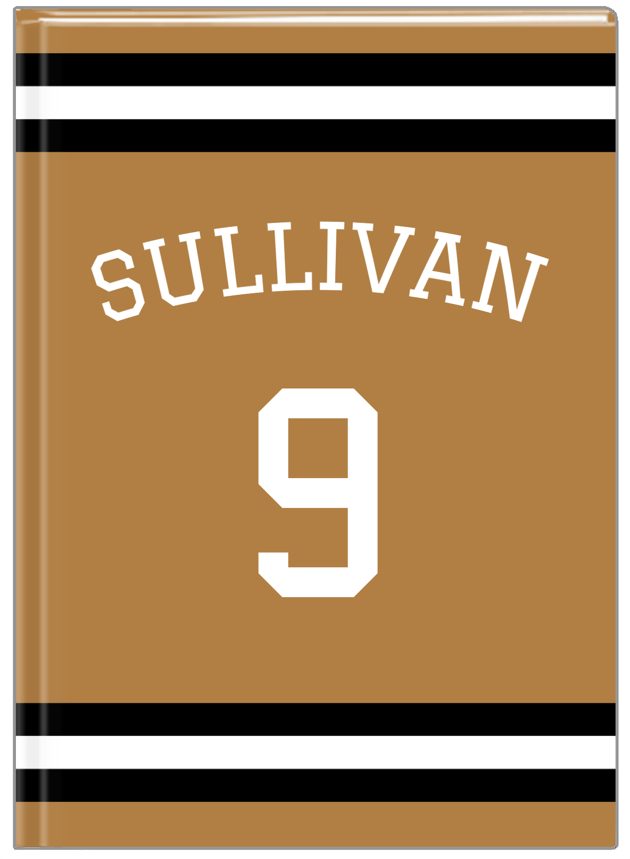 Personalized Jersey Number Journal with Arched Name - Gold and Black - Single Stripe - Front View