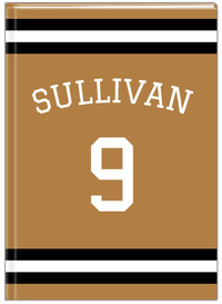 Thumbnail for Personalized Jersey Number Journal with Arched Name - Gold and Black - Single Stripe - Front View