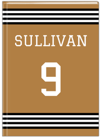 Thumbnail for Personalized Jersey Number Journal - Gold and Black - Triple Stripe - Front View