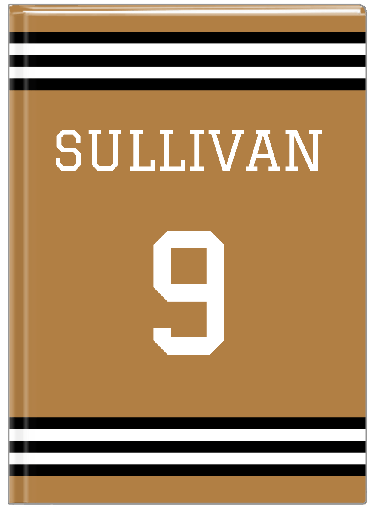 Personalized Jersey Number Journal - Gold and Black - Double Stripe - Front View