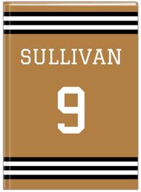 Thumbnail for Personalized Jersey Number Journal - Gold and Black - Double Stripe - Front View