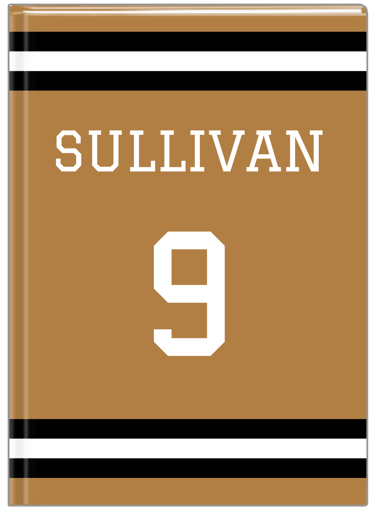 Personalized Jersey Number Journal - Gold and Black - Single Stripe - Front View