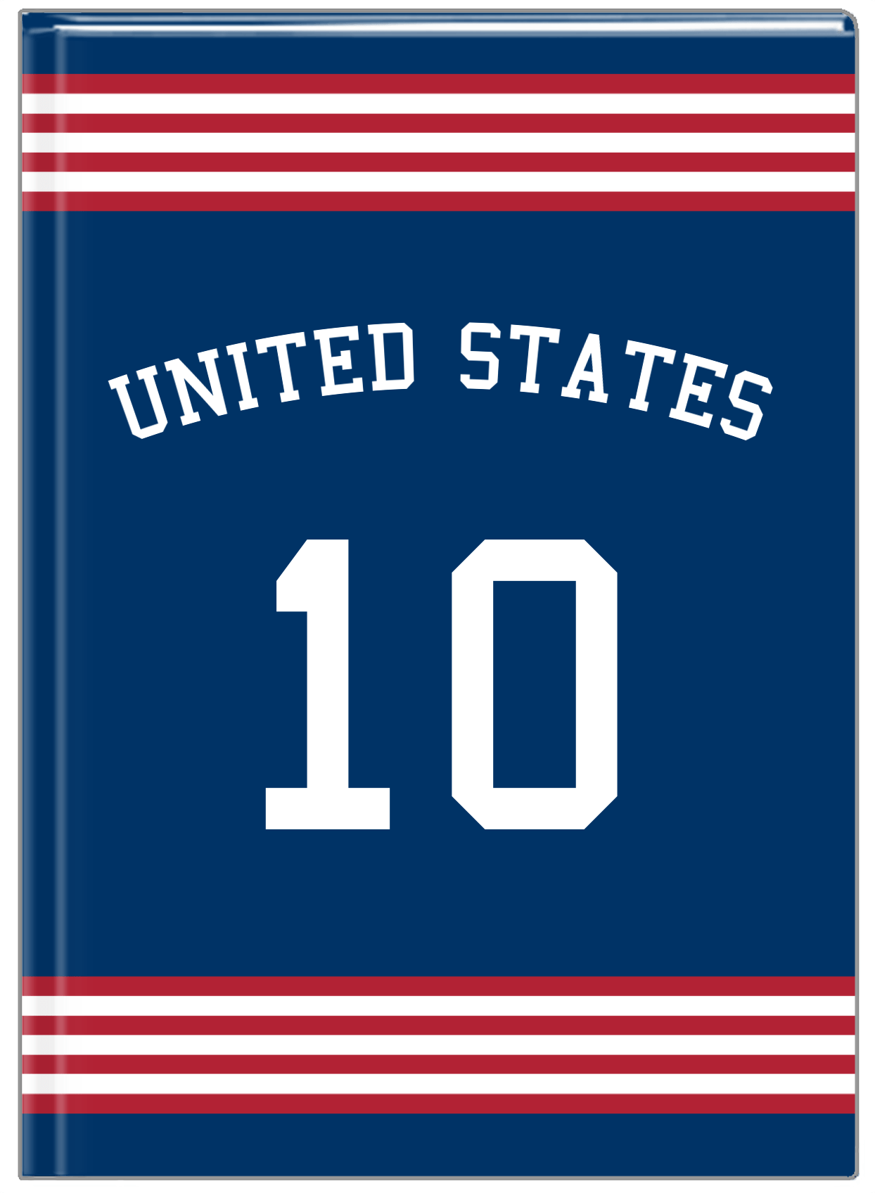 Personalized Jersey Number Journal with Arched Name - United States - Triple Stripe - Front View
