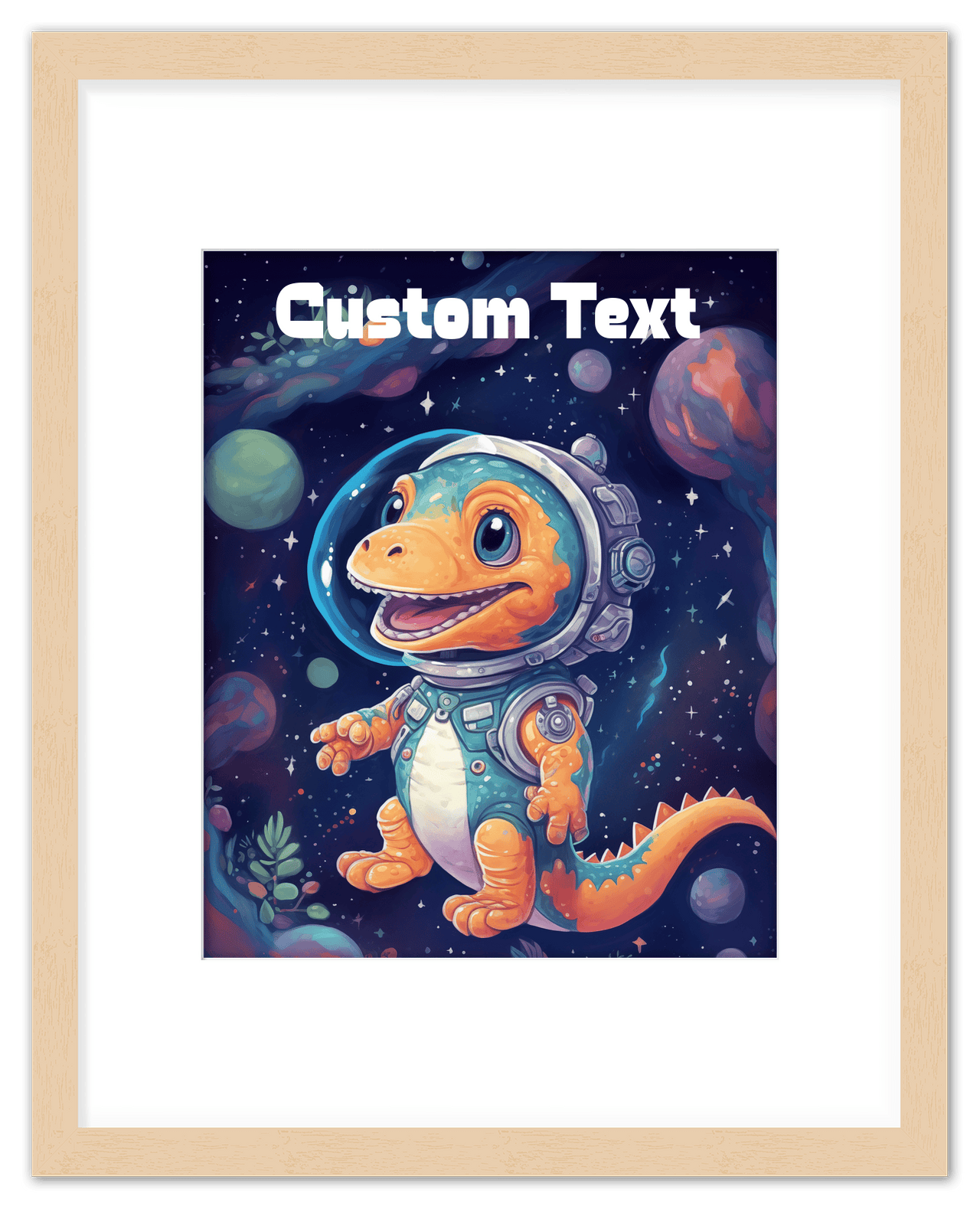 Just So Posh SpaceAni 1 Dino 1 Wall Art Decor Poster Photo Print, Ideal For Home or Office - Front View