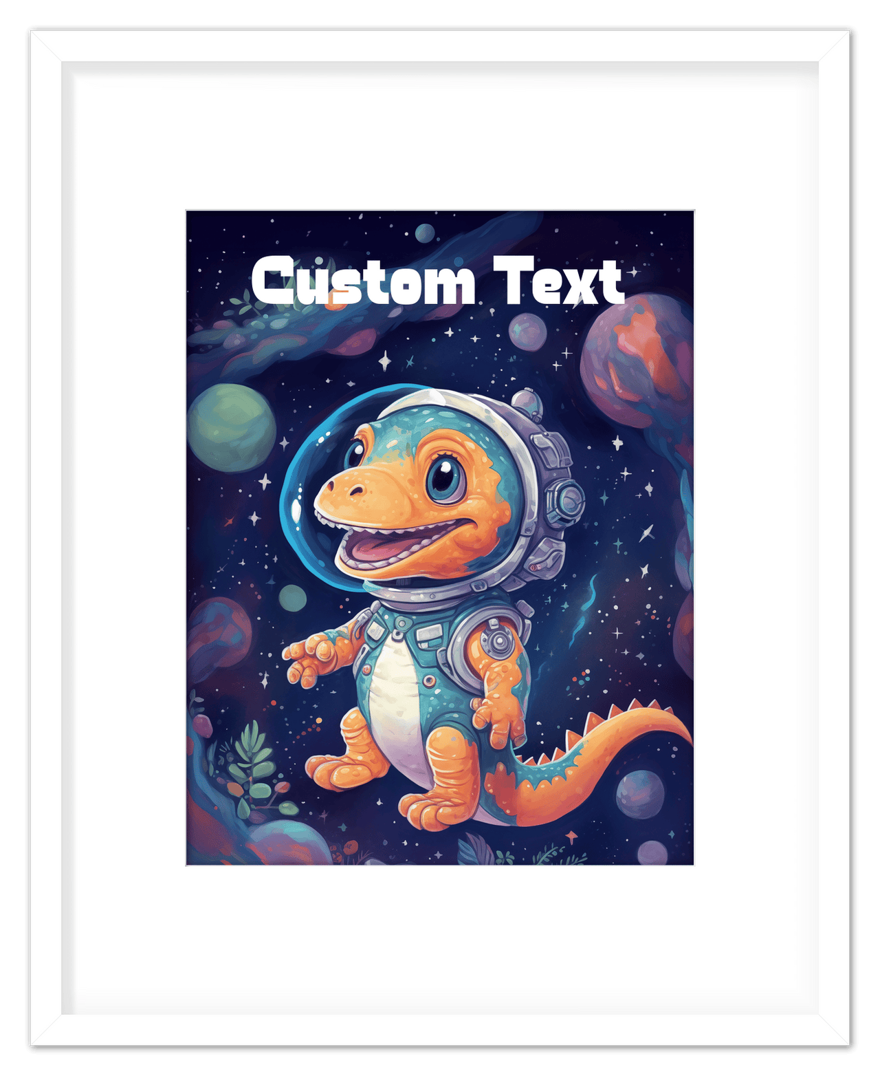 Just So Posh SpaceAni 1 Dino 1 Wall Art Decor Poster Photo Print, Ideal For Home or Office - Front View