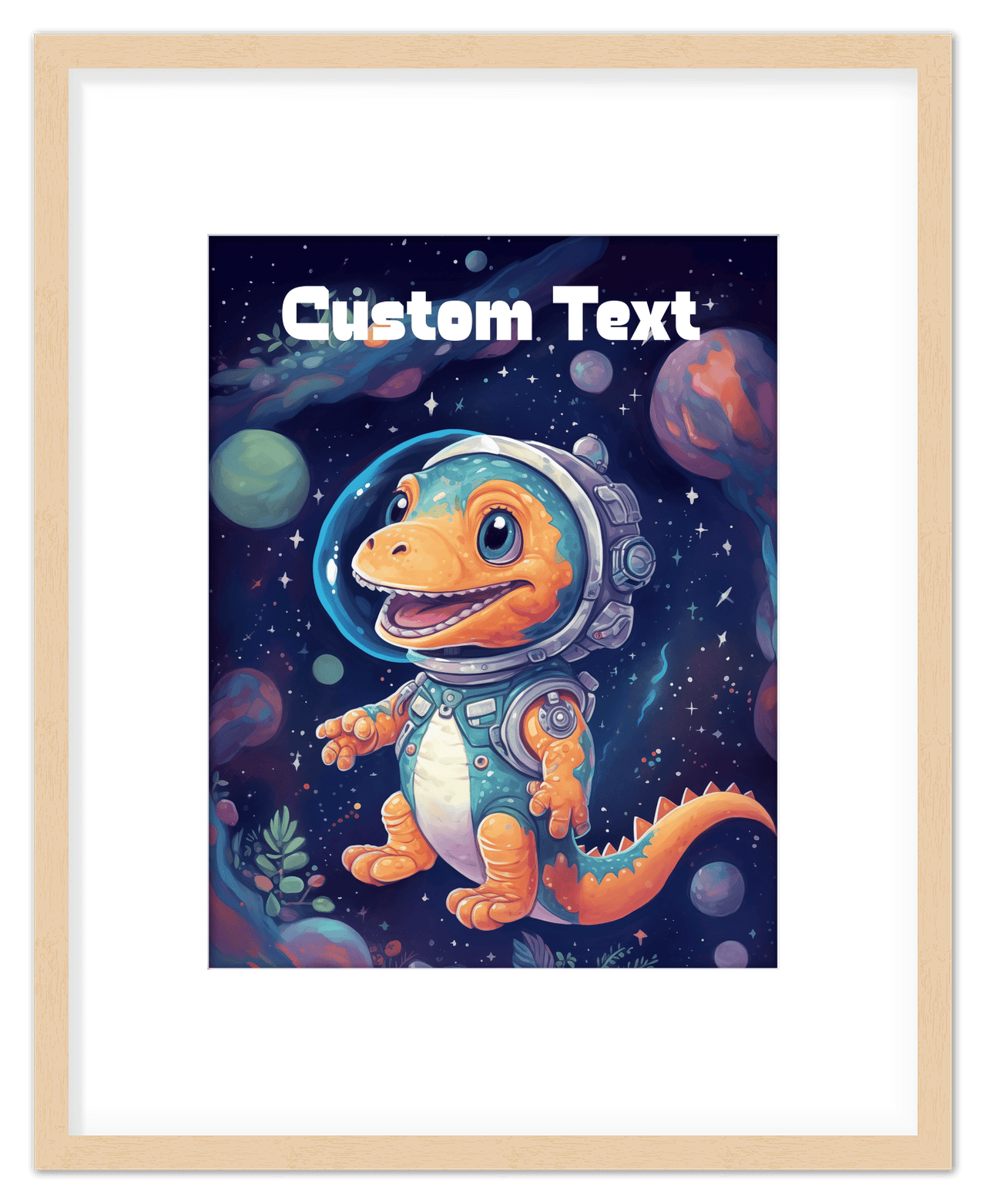 Just So Posh SpaceAni 1 Dino 1 Wall Art Decor Poster Photo Print, Ideal For Home or Office - Front View