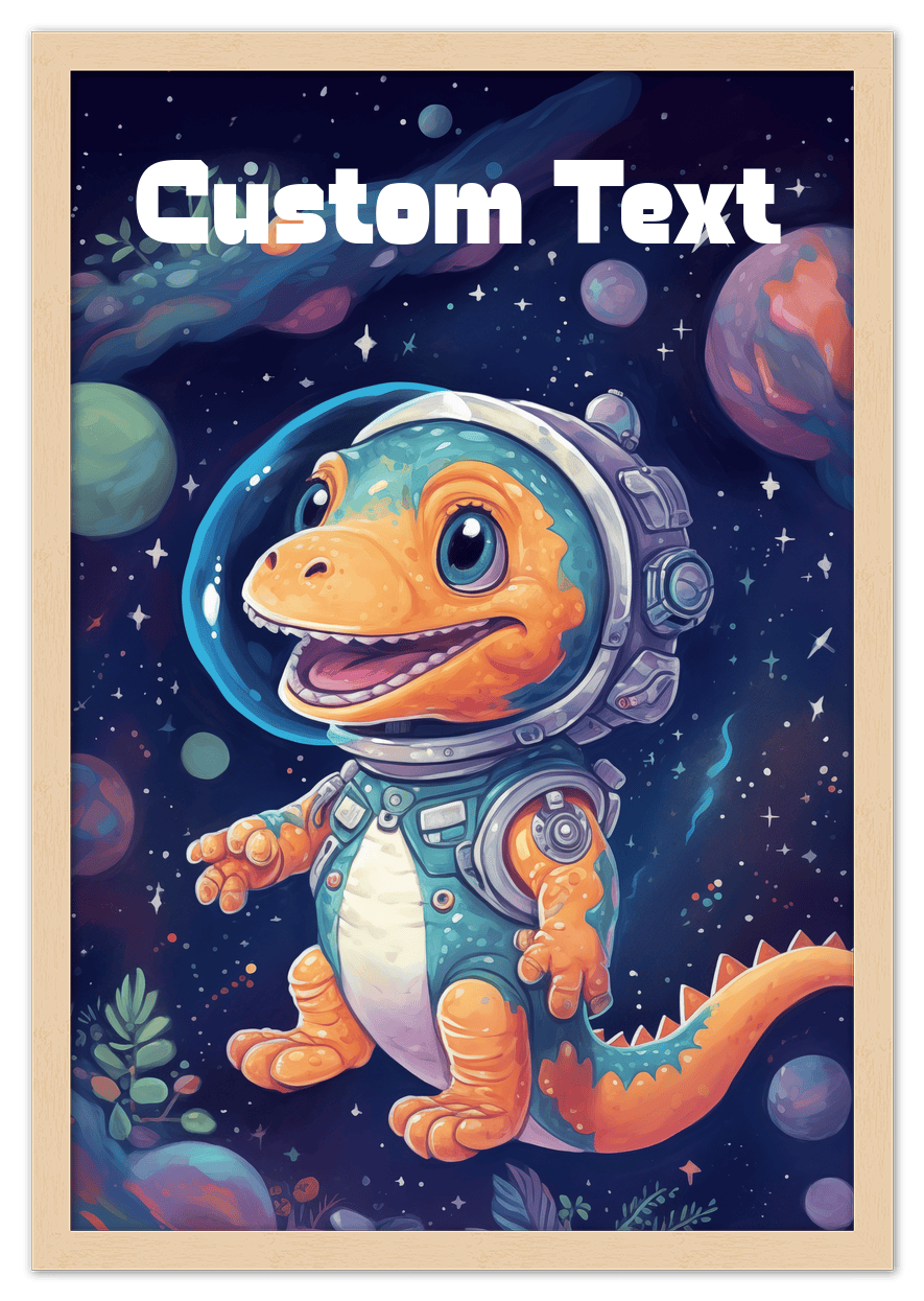 Just So Posh SpaceAni 1 Dino 1 Wall Art Decor Poster Photo Print, Ideal For Home or Office - Front View