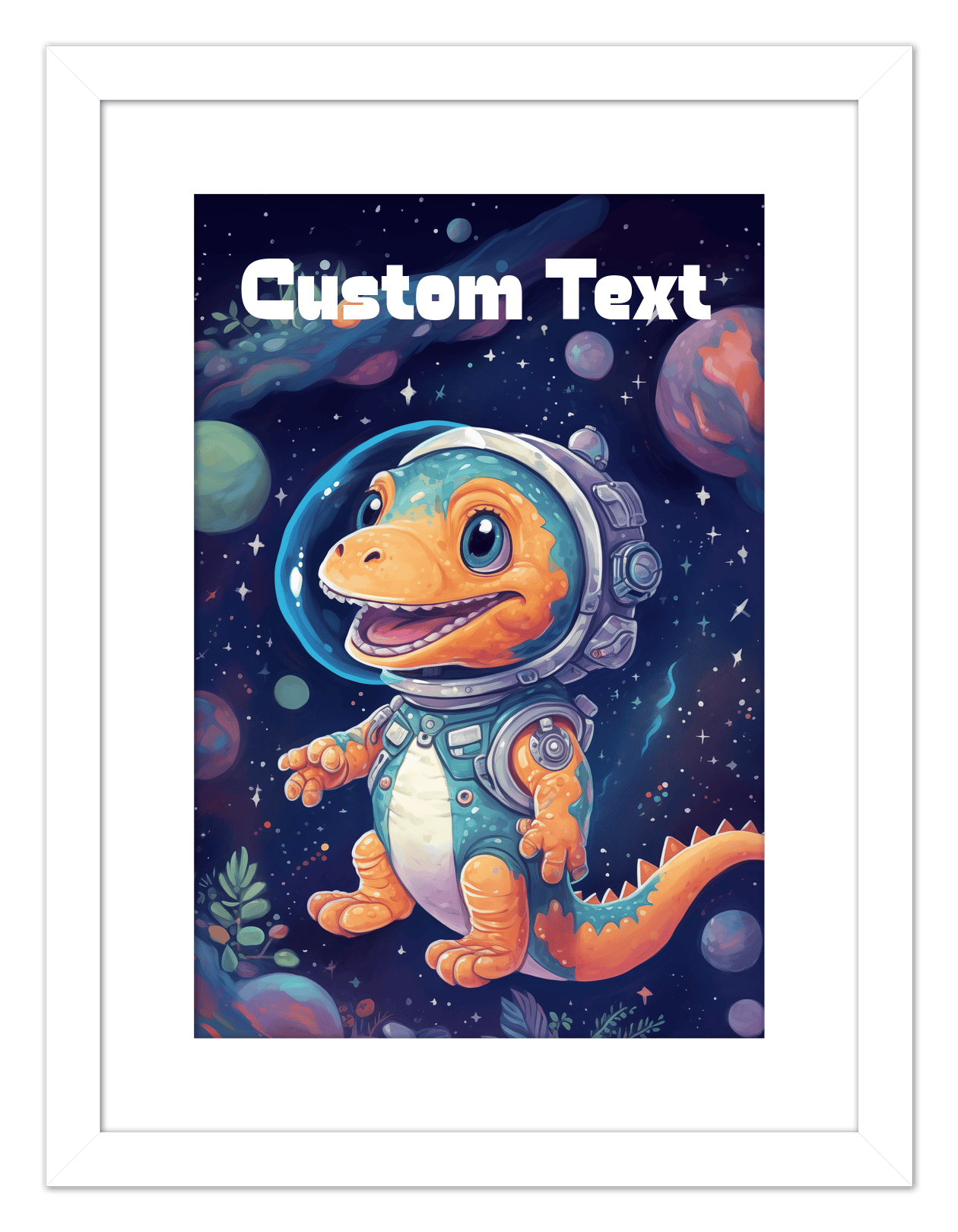 Just So Posh SpaceAni 1 Dino 1 Wall Art Decor Poster Photo Print, Ideal For Home or Office - Front View