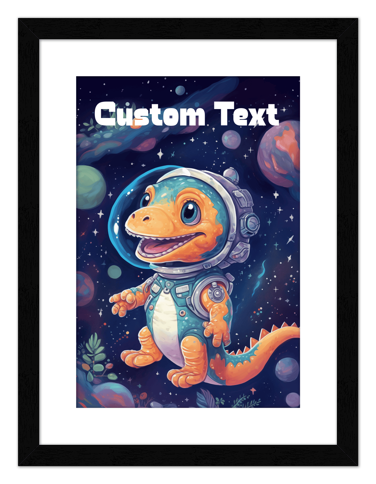 Just So Posh SpaceAni 1 Dino 1 Wall Art Decor Poster Photo Print, Ideal For Home or Office - Front View