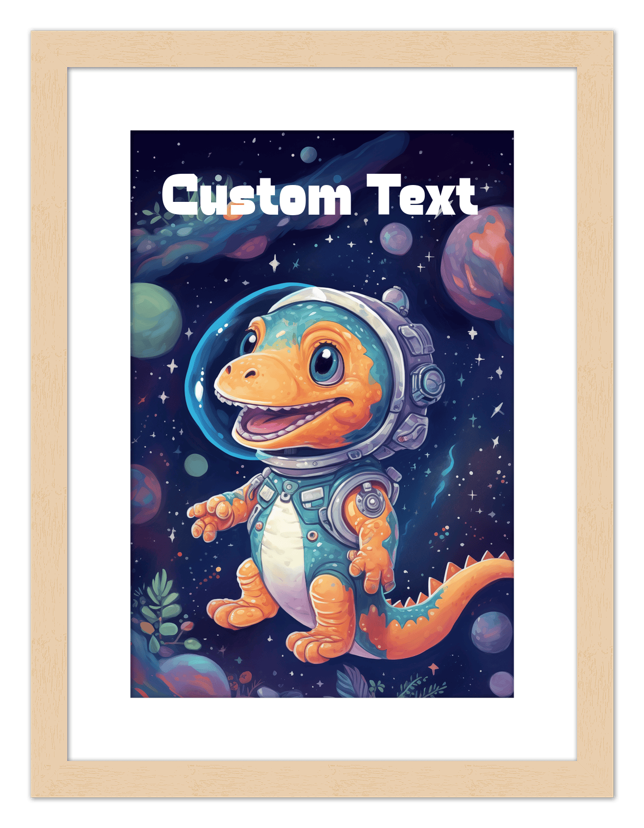 Just So Posh SpaceAni 1 Dino 1 Wall Art Decor Poster Photo Print, Ideal For Home or Office - Front View