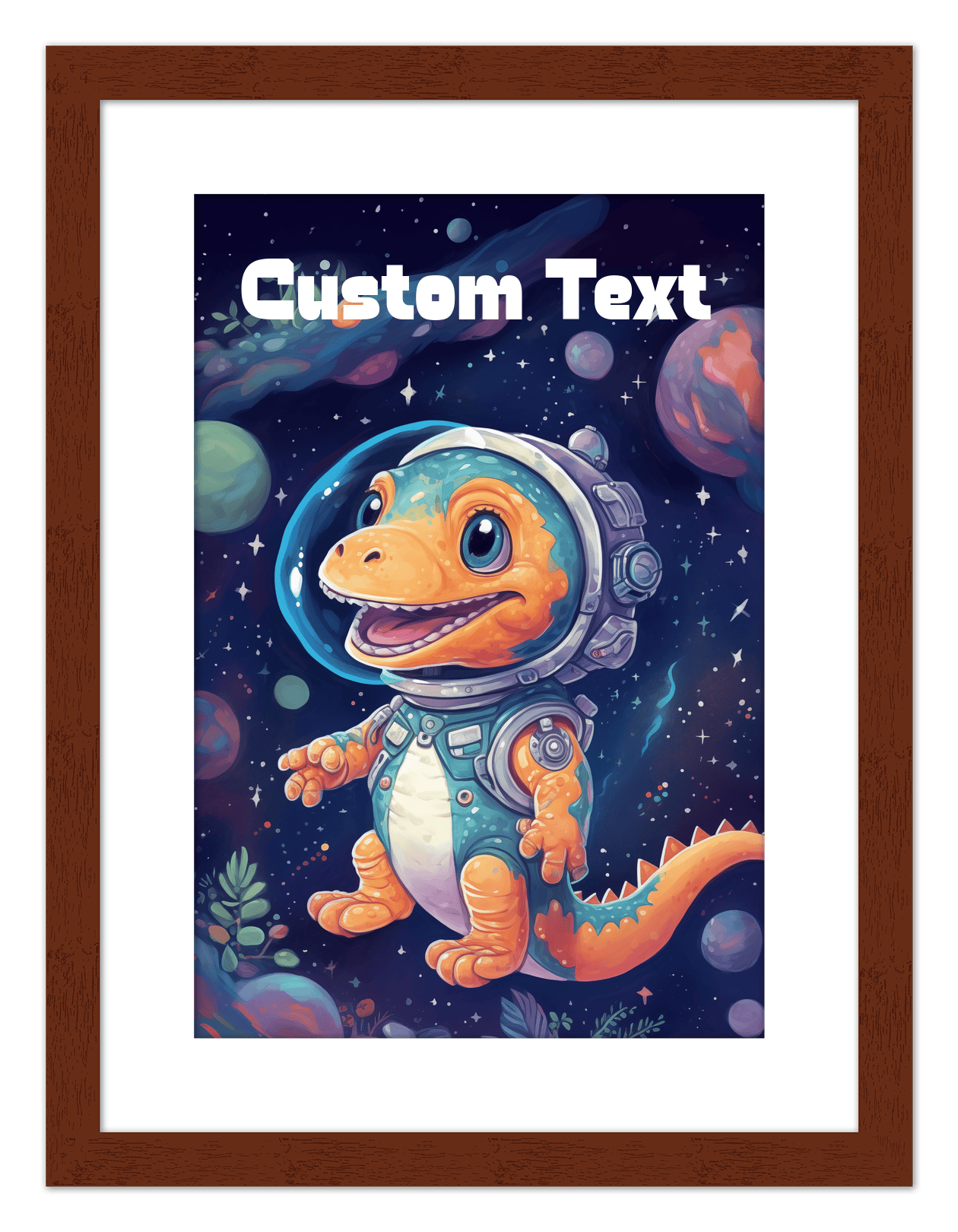 Just So Posh SpaceAni 1 Dino 1 Wall Art Decor Poster Photo Print, Ideal For Home or Office - Front View